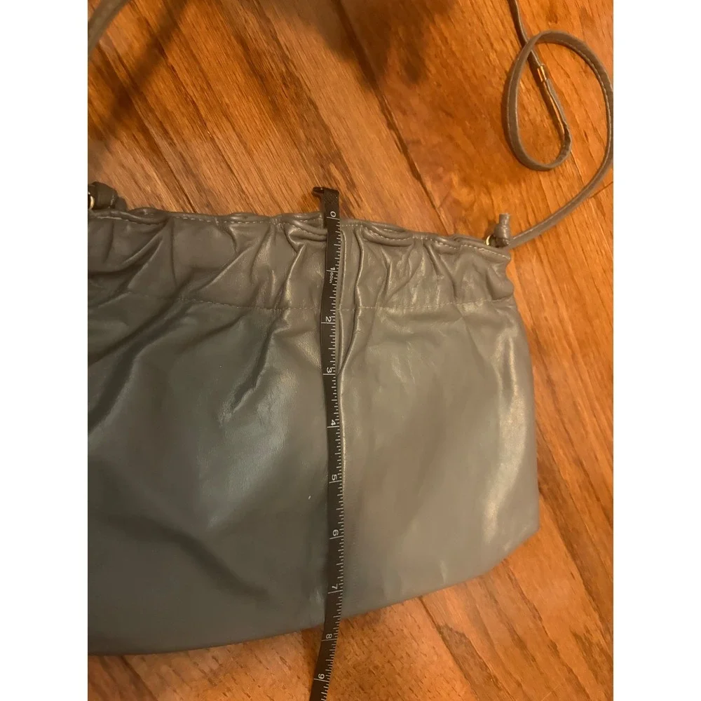 Crossbody Bag Vintage Pouch‎ Grey Ruched Leather Minimalist Shoulder